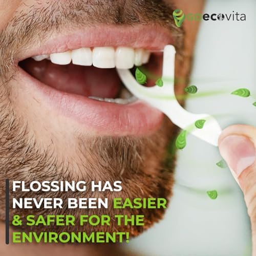 Biodegradable Floss Picks - Natural Straw Wheat Handle | Thin & Durable Thread for Tight Gaps! | Dental Flossers for Adults | Gentle on Gums & Teeth | Eco Friendly, Vegan, Natural (200 Pack, Mint)