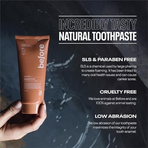Before | Sensitive Anti-Cavity Toothpaste | Vegan, Reduces Plaque for Gum Health, Balanced Foaming, Low Abrasion, Long Lasting Minty Fresh Breath, Plant-Based 3.5oz Tubes, Made in The USA — 2 Pack