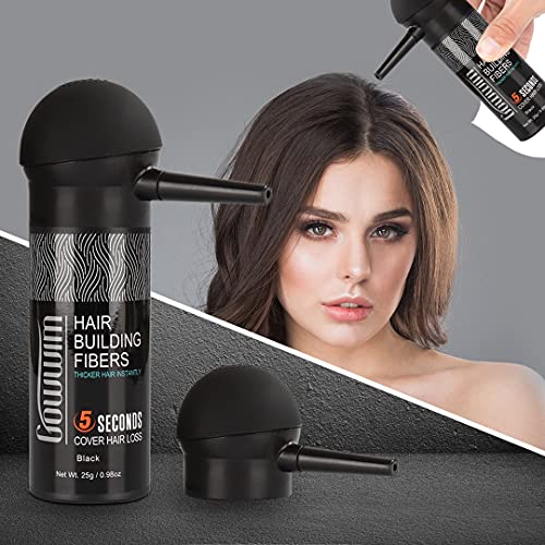 gowwim Hair Thickening Fibers 2-in-1 Kit Keratin Building Fibers, Spray Applicator & Hold Spray - Instantly Volumize Sparse Areas (Black)