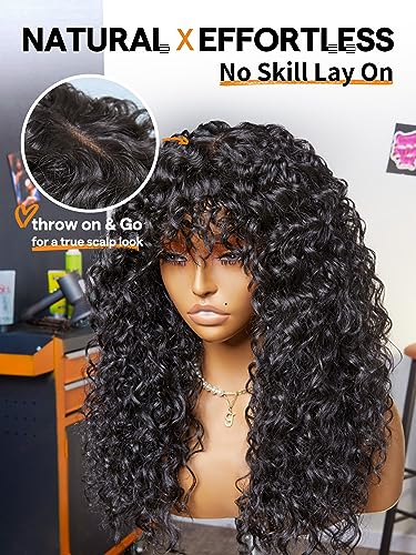 GORGIUS Shaggy Haircuts Natural Black Curly Wig with Bangs Crafted with Style-Archive Technology: Premium Fiber & Remy Human Hair Blended, Realistic Look with True Scalp