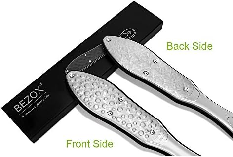 BEZOX Professional Foot File Callus Remover, Double Sided Pedicure Rasp for Cracked Heel and Dead Foot Skin - Heavy Duty Surgical Grade Stainless Steel - W/Cloth Storage Bag & Gift Box