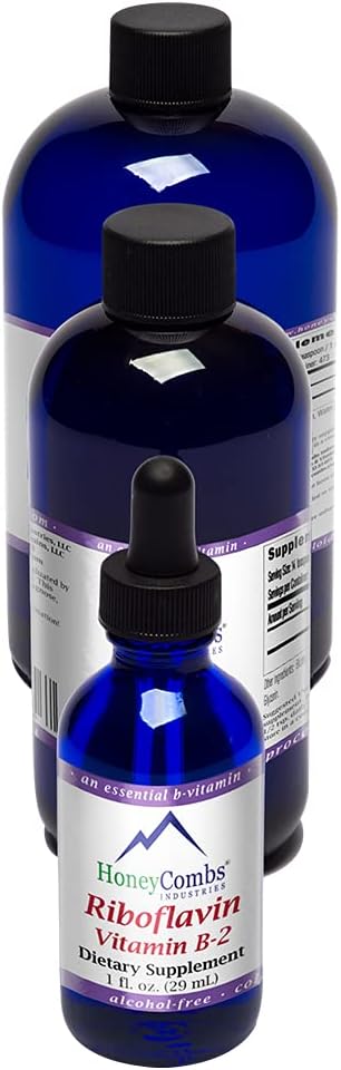 HoneyCombs Vitamin B2 Riboflavin Supplement Liquid Drops - High Potency Vitamin B2 for Men & Women - Maintain Healthy Digestion, Nervous System, Hair, Skin, Nails - Vegan Liquid Vitamins (16 Fl oz)