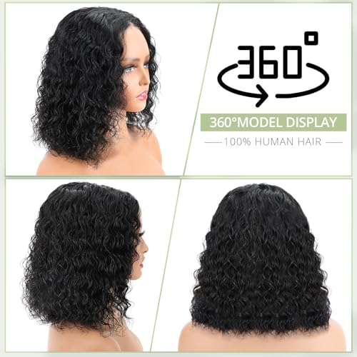 Glueless Wigs Human Hair pre plucked Pre Cut Short Curly Bob Lace Front Wigs for Black Women 4x4 Lace Closure Glueless Wig with Elastic Band for Beginners 10 Inch