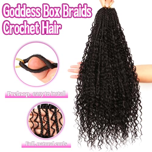 Goddess Boho Box Braids Crochet Hair-8 Packs 24 Inch Crochet Box Braids for Black Women Pre Looped (1B#, 24 Inch(Pack of 8))
