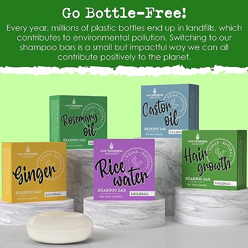 Hair Growth Shampoo Bar with Biotin. Eco-Friendly, No Harsh Chemicals, Color Safe, pH Balanced. Solid Shampoo Bar Equal To 3 Liquid Bottles. Zero Plastic, USA Made, Strengthening & Dry Hair Relief
