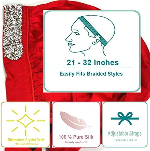 Large Size Soft Silk Bling Bonnet Sleep Cap, Extra Large for Braids, Satin Smooth Rhinestone Night Hat
