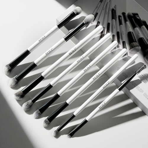 BEILI Makeup Brushes 12 Pieces 18 In 12 Double-Sided Contour Foundation Highlight Blush Brush Eyeshadow Eyeliner Concealer Brush Black and White Suitable for Travel, Gifts, Makeup Lovers