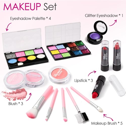 Golray Teen Makeup Kit for Girls Ages 8-12, Starter Full Make up Set With Train Case / 4 Eyeshadow Pallets/Blush/Nail Polish/Lipstick/Brush, Kid Birthday Gift Beauty Toy for Girl 9 10 11 12 Years