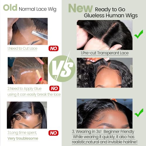 Glueless Wigs Human Hair pre plucked Pre Cut Short Curly Bob Lace Front Wigs for Black Women 4x4 Lace Closure Glueless Wig with Elastic Band for Beginners 10 Inch