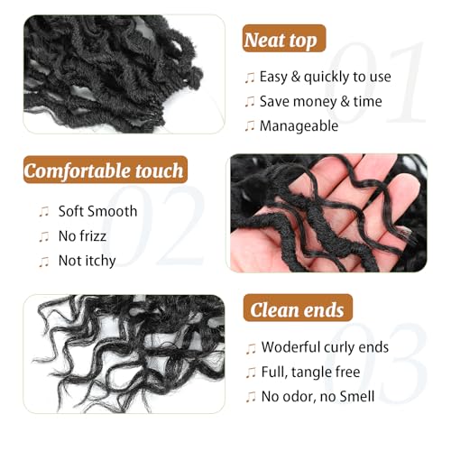 Goddess Locs Crochet Hair 12 Inch Faux Locs Crochet Hair 6 Packs Pre Looped Crochet Hair for Black Women, Boho Crochet Locs with Curly Ends 1B