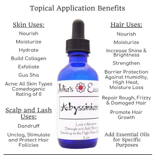 Julia's Essentials 100% Pure Abyssinian Oil. Revivify Dry Damaged Hair - Hydrate, Nourish, Strengthen & Moisturize. Heat Protectant & Shine Oil Naturally Canada Grown (Crambe Abyssinica)(2oz)