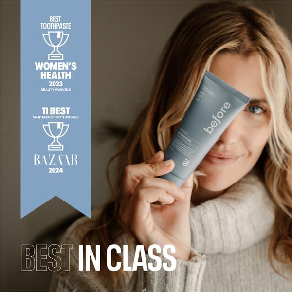 Before | Whitening Anti-Cavity Toothpaste | Vegan, Reduces Plaque for Gum Health, Balanced Foaming, Low Abrasion, Long Lasting Minty Fresh Breath, Plant-Based Sugarcane Tube, Made in The USA — 3.5oz