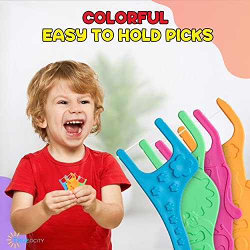 Biodegradable Kids Flossers - 200 Pack, Natural, Fluoride Free, Animal Kids Dental Floss Sticks - Mild Orange