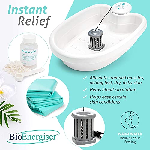 BioEnergizer Foot Spa Pro | Foot Bath Basin Machine for Cramped Muscles, Aching Feet, Stimulates Blood Flow, & Hydrates Skin | Comes w/Sea Salt & 30 Basin Liners (Foot Spa Pro)