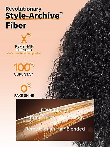 GORGIUS Shaggy Haircuts Natural Black Curly Wig with Bangs Crafted with Style-Archive Technology: Premium Fiber & Remy Human Hair Blended, Realistic Look with True Scalp
