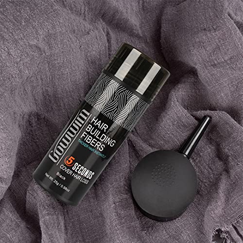 gowwim Hair Thickening Fibers 2-in-1 Kit Keratin Building Fibers, Spray Applicator & Hold Spray - Instantly Volumize Sparse Areas (Black)