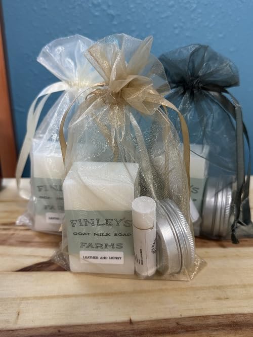 Goat's Milk Soap, Hand Salve, Beeswax Lip Balm Gift Set (Oatmeal and Honey)