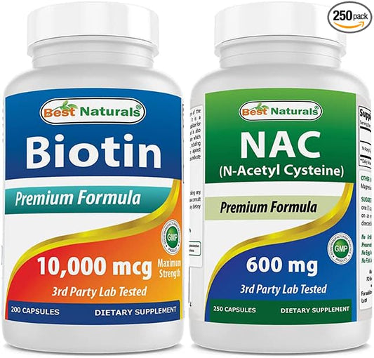 Best Naturals Biotin 10,000 Mcg & NAC - N Acetyl Cysteine 600 mg