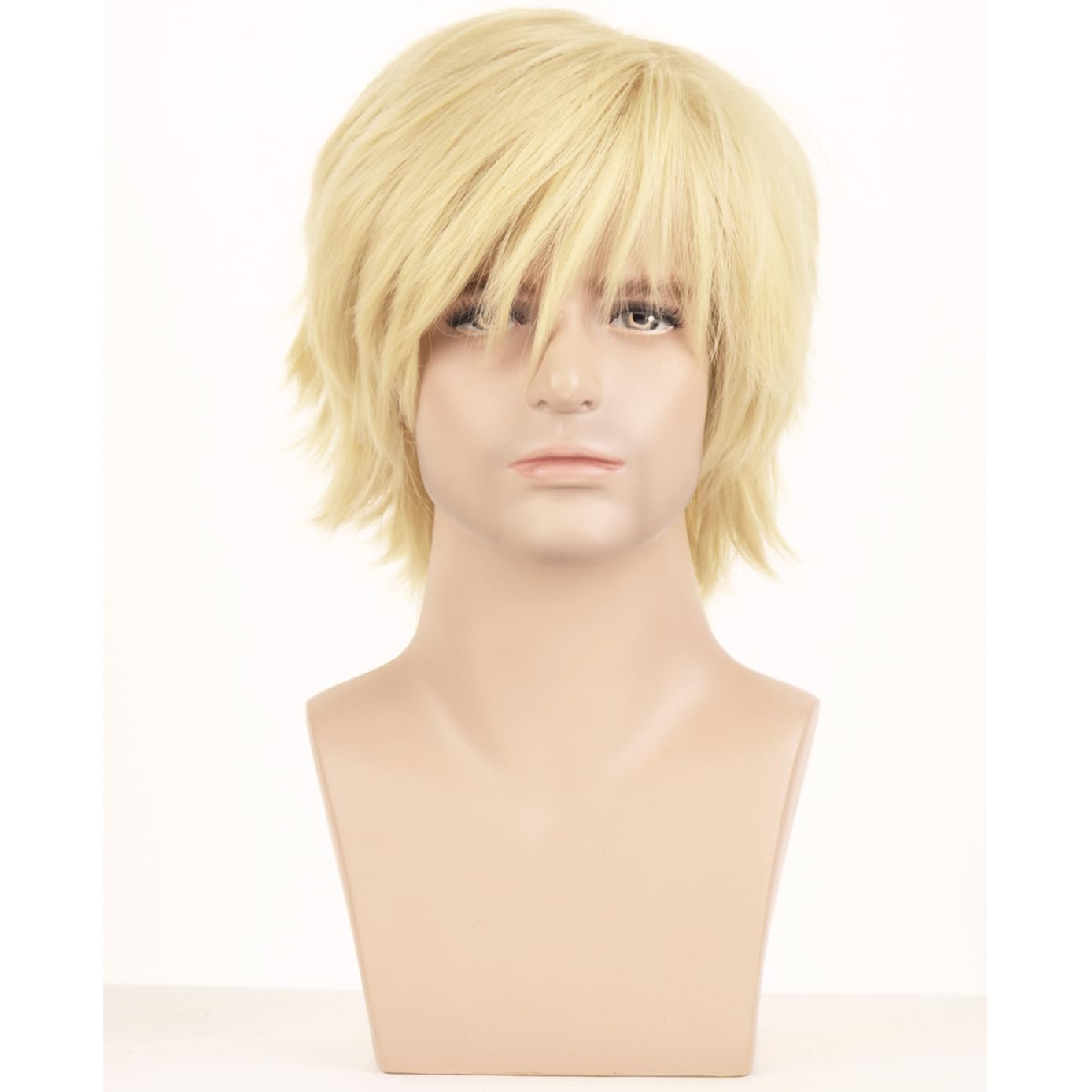 BERON Blonde Men Wigs for Boys with Bangs 12'' Short Synthetic Wig for Halloween Cosplay Party Wigs with Wig Cap