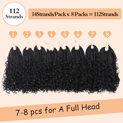 Goddess Box Braids Crochet Hair 1B - 8 Inch Pre Looped Boho Crochet Braids with Curly Ends, 8 Packs Crochet Hair for Black Women Boho 3X Synthetic Braiding Hair Extensions