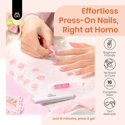Beetles Ombre Tips Press On Nails, 16 Sizes 64 Pcs Short Pink Ombre Fake Nails, Short Square Press On Nails Extensions Gel Nail Tips Nail Art DIY Manicure Gifts for Women