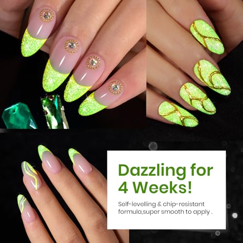 Beetles Gel Polish Green Glitter Gel Nail Polish 15ml Reflective Nail Art Manicure Salon DIY at Home Gifts for Women Lime Shock