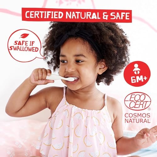 Jack N' Jill Mega Toothpaste 4x More - Natural Toddler Toothpaste for Baby, Kids & Infants 6 Months & Up, Fluoride Free Training Toothpaste for Toddlers 1-3, 40% Xylitol - Strawberry, 7.05 oz (1-Pack)