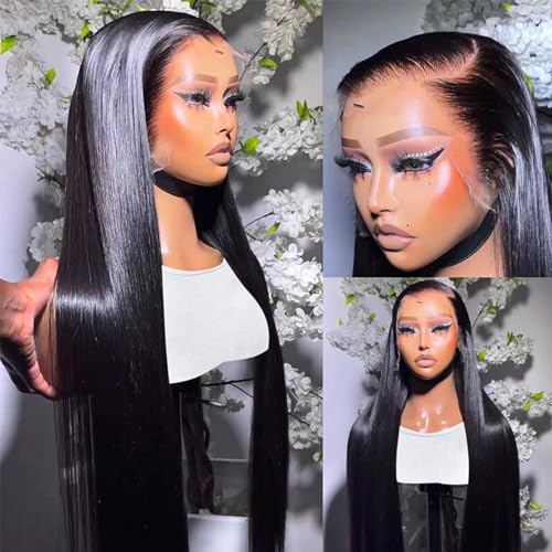 Lemoda 13x6 Full Lace Frontal Wig 200% Density Straight Lace Front Wigs Human Hair HD Transparent Lace Wig Pre Plucked 14A Brazilian Virgin Human Hair Wigs for Women 26 Inch