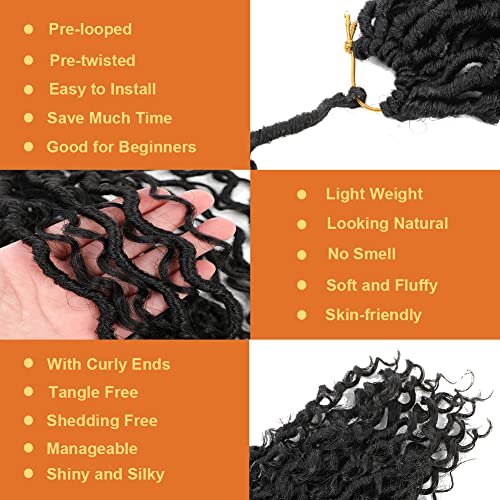 Goddess Locs Crochet Hair 10 Inch 7 Packs Faux Locs Crochet Hair for Women Pre Looped Crochet Hair with Curly Ends River Locs Crochet Hair Extensions (1B#)