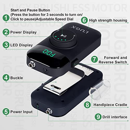 L'UGX Nail Drill 35000RPM Professional Brushless Electric Machine, Rechargeable Cordless Nail Efile for Acrylic Gel Nails, 8Pcs Nail Drill Bits, Low Noise Low Vibration