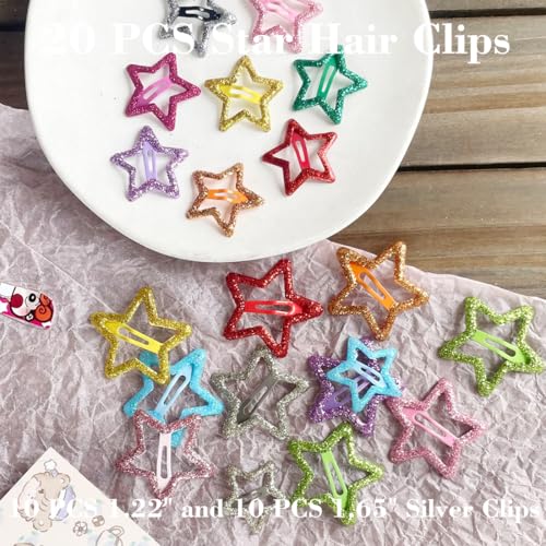 20 PCS Sparkling Star Hair Clips - Non Slip Metal Star Hair Accessories for Girls & Women
