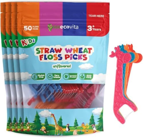 Biodegradable Kids Flossers - Unflavored Dental Floss Picks for Children | Fluoride & Plastic-Free | Colorful & Fun Animal Floss Sticks | Eco Friendly, Vegan, Natural (200 Pack, Unflavored)