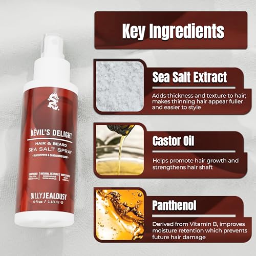 Billy Jealousy Sea Salt Spray, Texturizing and Volumizing Hair Spray for All Hair Types and Beard Lengths
