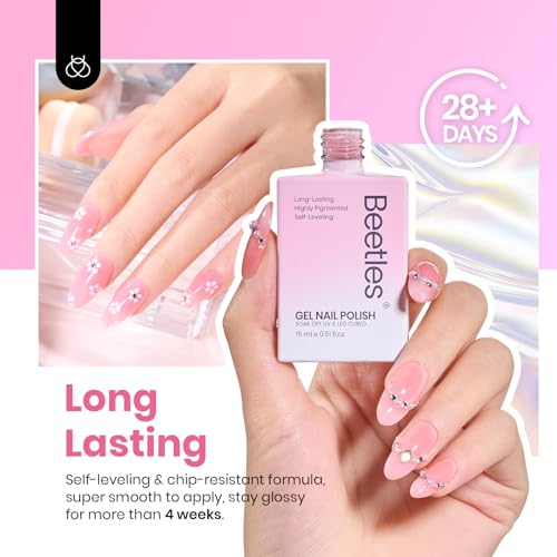 Beetles Nude Pink Gel Nail Polish Set, 6 Colors 15ML Light Pink Jelly Gel Nail Polish Kit Neutral Sheer Full Size Translucent Nail Concealer Soak Off UV Manicure Salon Colorful Bottle Gift for Women