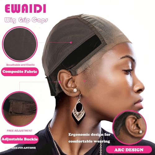Lace Wig Grip Cap for Women 4x5 Transparent Lace Front Wig Cap with Gripper Headband to Keep Wig In Place Adjustable Lace Wig Gripper Make Your Wigs Gluless (Brown, Medium)