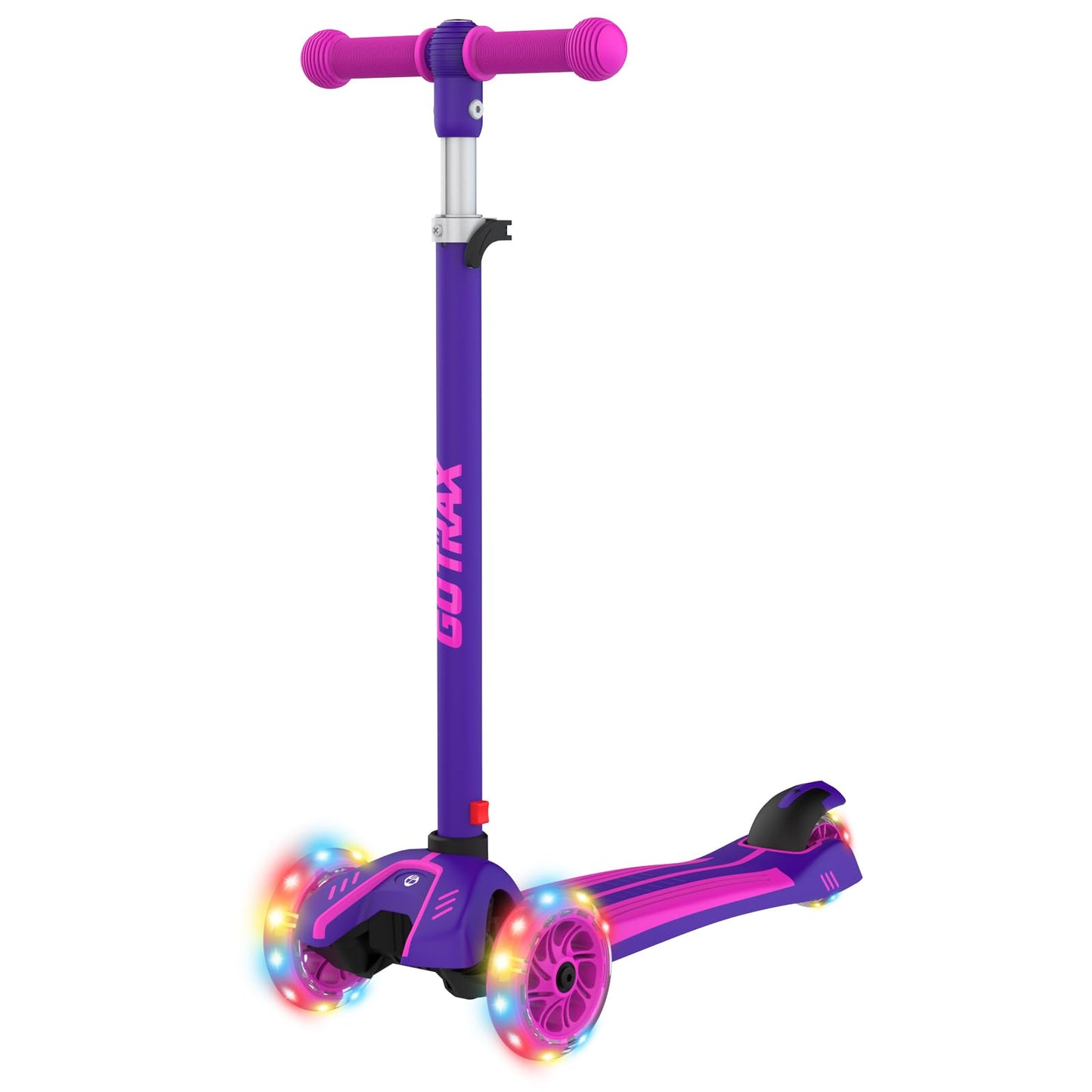 Gotrax KS1 Kids Kick Scooter, LED Lighted Wheels and 3 Adjustable Height Handlebars, Lean-to-Steer & Widen Anti-Slip Deck, 3 Wheel Scooter for Boys & Girls Ages 2-8 and up to 100 Lbs