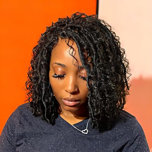 Goddess Locs Crochet Hair 10 Inch 7 Packs Faux Locs Crochet Hair for Women Pre Looped Crochet Hair with Curly Ends River Locs Crochet Hair Extensions (1B#)