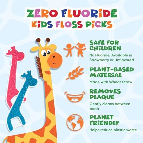 Biodegradable Kids Flossers - Unflavored Dental Floss Picks for Children | Fluoride & Plastic-Free | Colorful & Fun Animal Floss Sticks | Eco Friendly, Vegan, Natural (200 Pack, Unflavored)