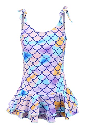 Big Girls One Piece Swimsuits Mermaid Bathing Suit for Kids Hawaiian Swimwear with Skirt Swim Dress Pink Size 10/8-10