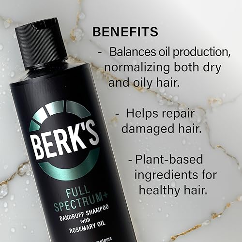 Berk's Full Spectrum Dandruff Shampoo with Coal Tar, Salicylic Acid, Sulfur, and Rosemary Oil, 8 Fl Oz