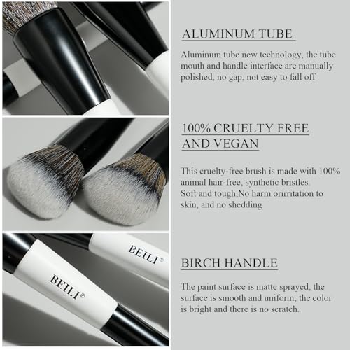 BEILI Makeup Brushes 12 Pieces 18 In 12 Double-Sided Contour Foundation Highlight Blush Brush Eyeshadow Eyeliner Concealer Brush Black and White Suitable for Travel, Gifts, Makeup Lovers