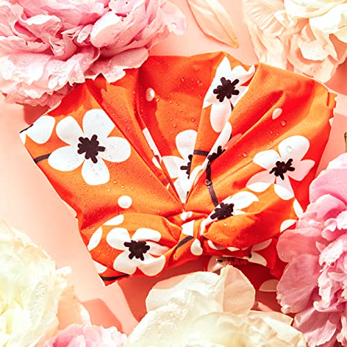 GRACE & COMPANY Luxury Shower Cap For Women - 100% Waterproof, Reusable, Washable & Breathable Shower Caps - Clementine