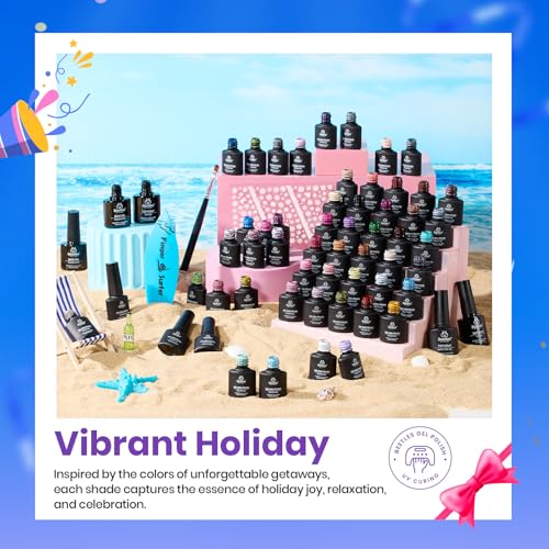 Beetles Gel Nail Polish Set - 63 PCS 55 Colors Summer Gel Polish Kit with 5 Bottles of Base and Glossy Matte Top Coat Soak off Nail Polish Set Pink Green Blue Red Collection Gifts for Women&Girls