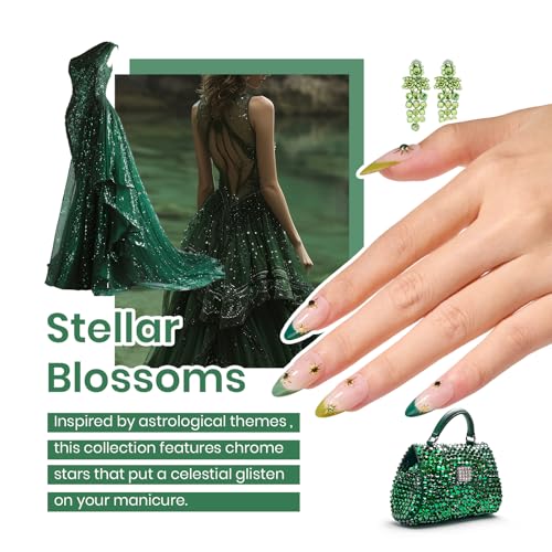 Beetles Spring Summer Gel Nail Polish Set Green Gel Polish White DIY Nail with Base and Top Coat Stellar Blossoms French Nails Stickers for Party Gift for Women
