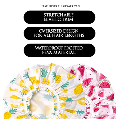 Betty Dain Reusable Vinyl Shower Cap & Bath Cap (4 Pack), Frosted PEVA Elastic Stretch Hem. Waterproof Stretchy Hair Cap for all Hair Lengths - Hipster Collection