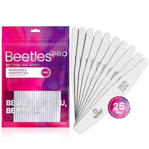 Beetles 2-in-1 Washable Nail File, Zebra Gray Grit Durable Nail Buffer with Diamond and Crescent Shape for Precise Filing, Professional and DIY Manicure Tool for Shaping and Smoothing