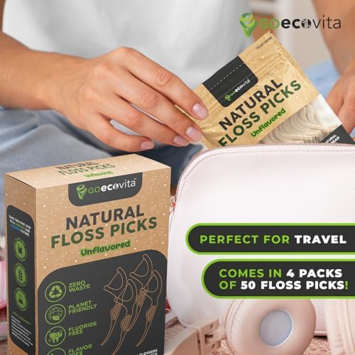 Biodegradable Floss Picks - Natural Straw Wheat Handle | Thin & Durable Thread for Tight Gaps! | Dental Flossers for Adults | Gentle on Gums & Teeth | Eco Friendly, Vegan (200 Pack, Unflavored)