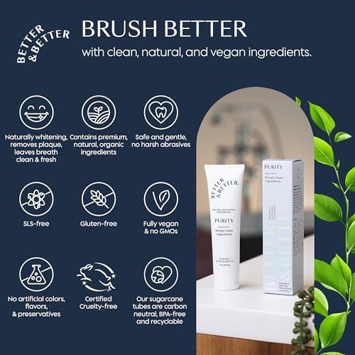 Better & Better Purity Toothpaste | Natural Whitening Toothpaste Without Additives | Organic, Vegan, Fluoride & SLS Free | Coconut-Based Formula w/Fresh Mint Flavor | 3.4oz, 1 Pack