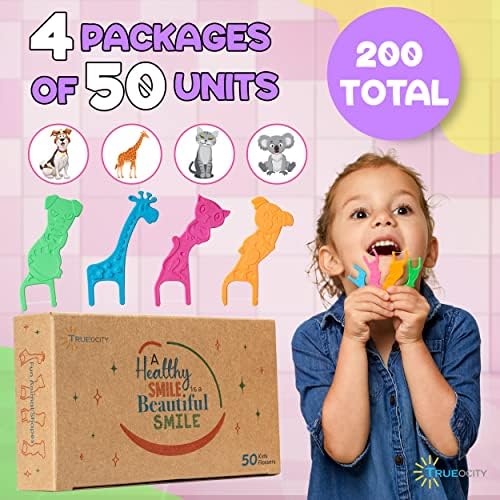 Biodegradable Kids Flossers - 200 Pack, Natural, Fluoride Free, Animal Kids Dental Floss Sticks - Mild Orange
