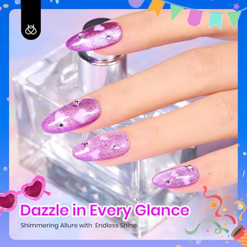 Beetles Cat Eye Gel Nail Polish, 6 Colors Summer Cat Eye Glitter Gel Polish Set Neon Red Pink Purple Blue Green with Magnet Velvet Gel Kit French Nail Art Manicure Gift for Women